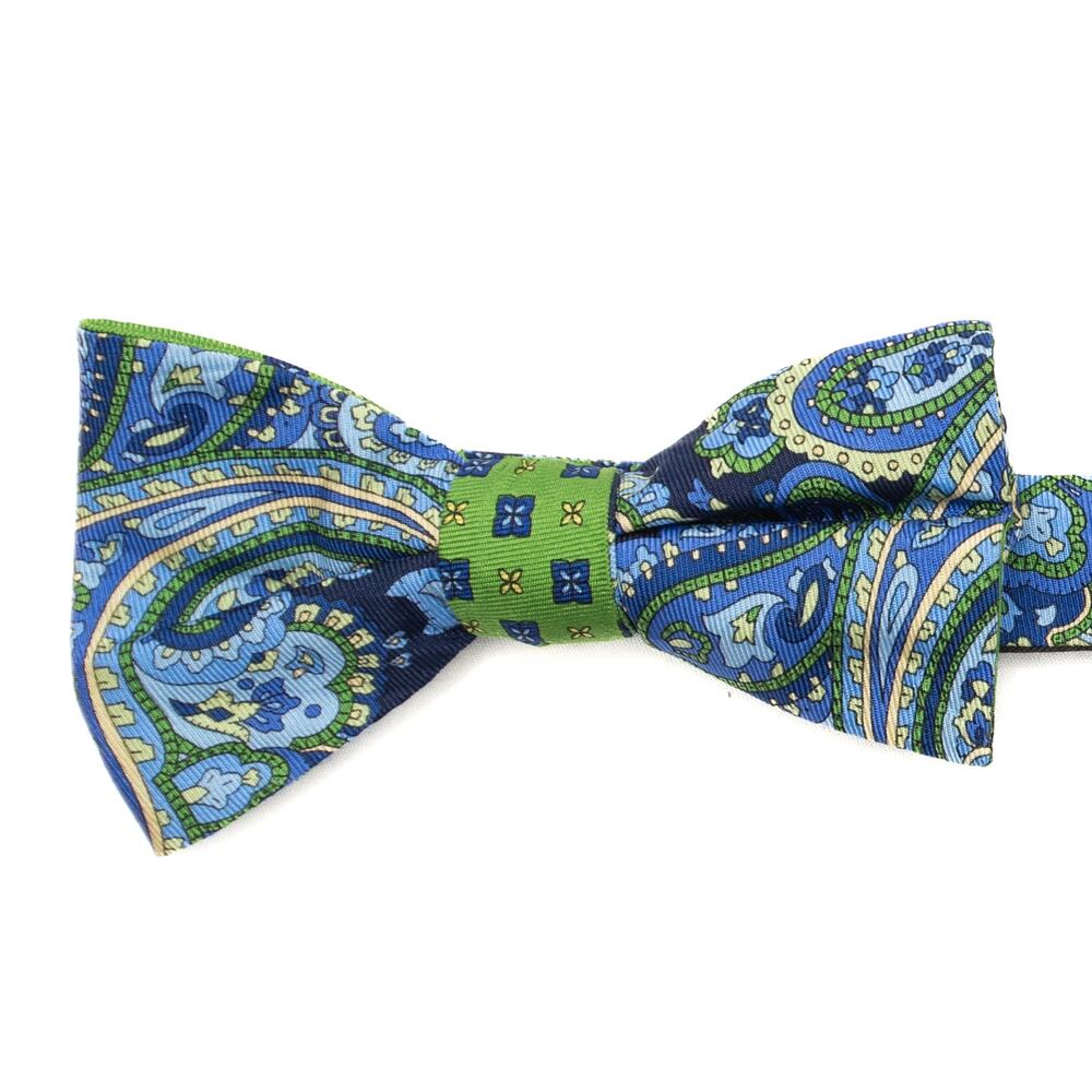 Saddlebred Adjustable Pre-tied 100% Silk Blue Green Paisley Bowtie